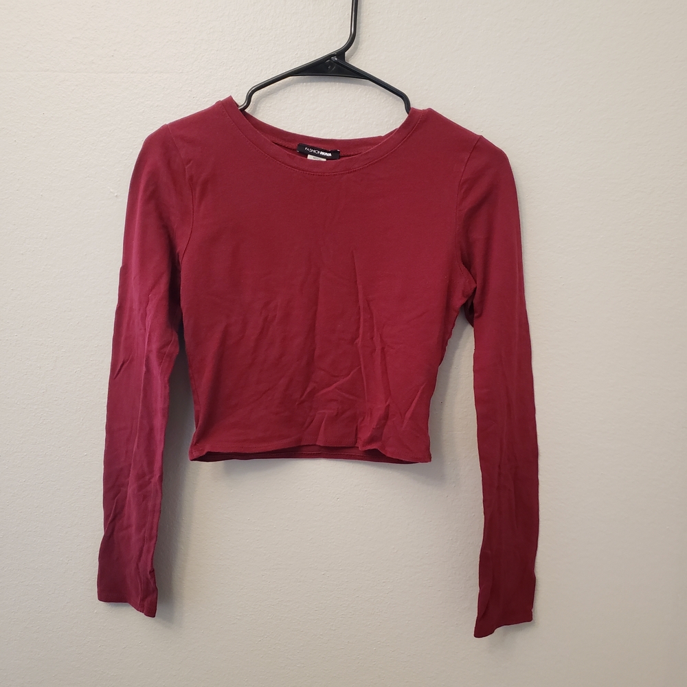 Fashion Nova Burgundy Long Sleeve Crop Top